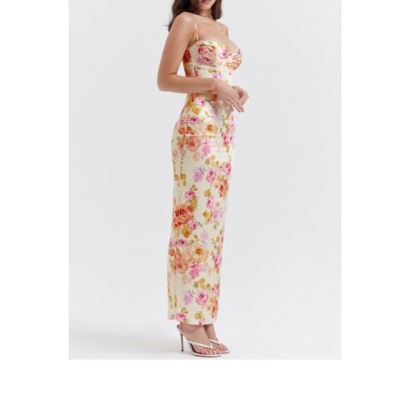 House of CB Josefina Ivory Floral Maxi Dress Size L Large - Picture 3 of 10